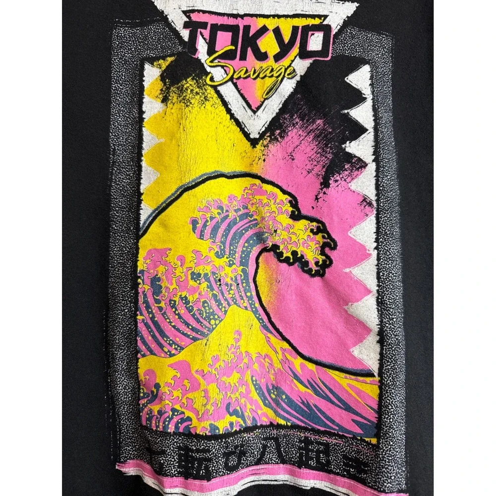 Fresh Laundry Tokyo Savage Graphic Tee Black Pink Yellow Great Wave Mens Medium - Picture 3 of 5